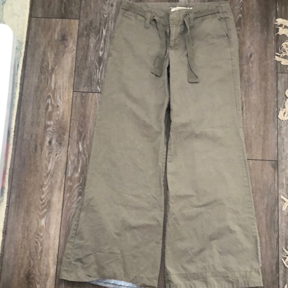 Old Navy Green/Gray Chino Wide Flare Leg Utility Pant Long Trouser Women Size 2